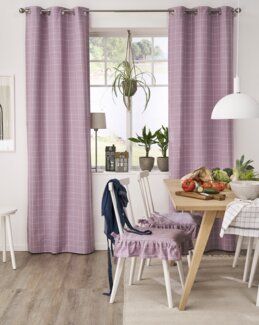 Öljettlängd garnfärgad ruta Ella 2-pack Lila - 95x240 cm, overlock nertill - Linea