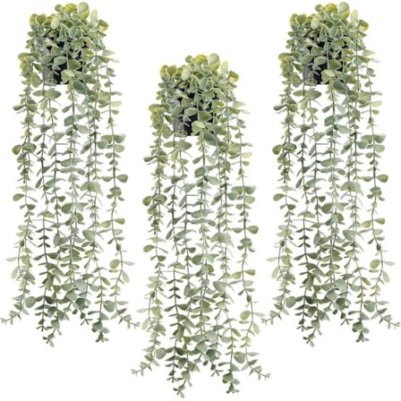 3 stk Hengende Kunstige Planter – Eukalyptus i Potte for Bohemsk Innredning, Perfekt for Bad, Kontor & Hylle_TF_TF