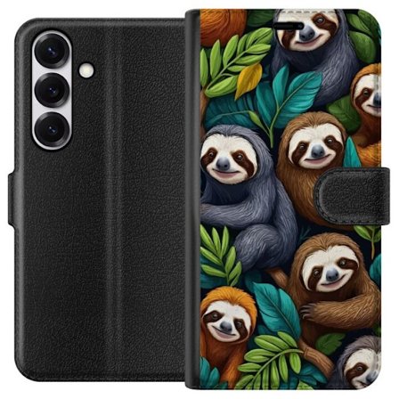 Kompatibelt Lommeboketui til Samsung Samsung Galaxy S25 Sengångarstil - avslappet motiv med søt dovendyr