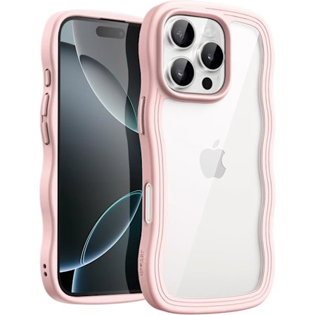 Bølget Cover til iPhone 16 Pro Max 6,9 tommer, Sødt Bølgeformet Krøllet Stødsikkert Cover til Kvinder og Piger, Transparent Hård PC-bagside
