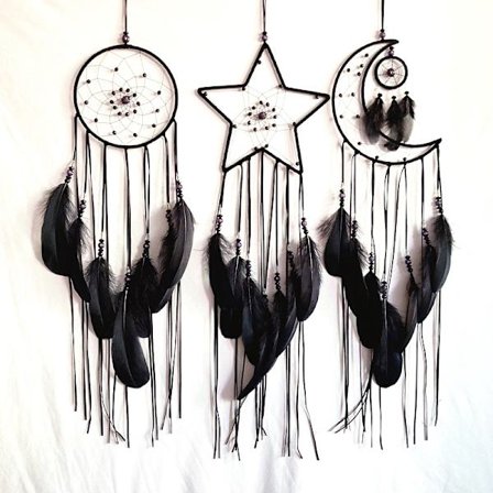 Svart - 3 stk. Halloween drømmefangere sol måne stjerne design Trad