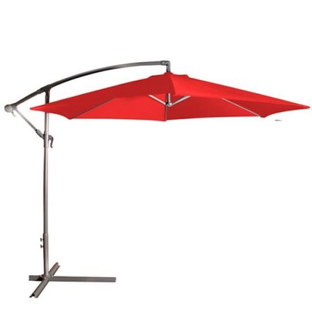 Rund excentrerad parasoll diameter 300 cm röd aluminiumstruktur med vev