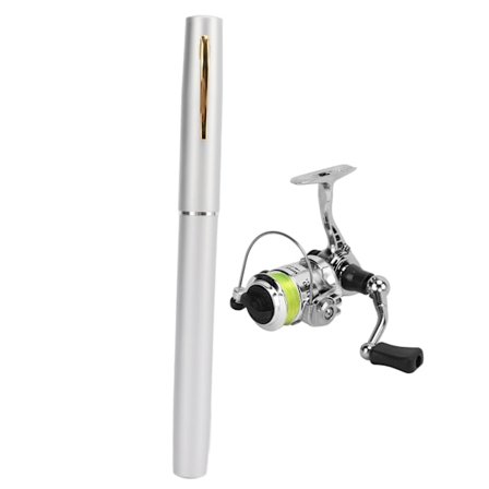 Kannettava minikynän muotoinen kalastusonki taskuun vedettävä kalastusonki kelalla hopea