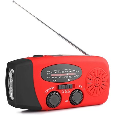 Bärbar solradio, handvev självdriven AM/FM/NOAA-radio, Dynamo Weather Radio Emergency Device med 3-LED-ficklampa och telefonladdare för Hiki
