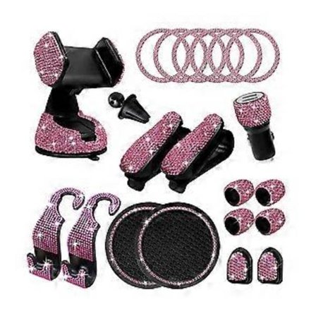 1 Set Bling-autotarvikkeet Bling-autolaturi Puhelinpidike Käynnistyspainikerengassarja Pinkki