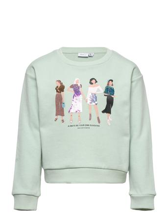 Nkfhiline Ls Boxy Swe Unb Sweat-shirt Tröja Grön Name It