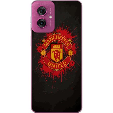 Kompatibelt Mobildeksel til Motorola Motorola Moto G55 Manchester United logo i rød og gul farge med røff sportslig bakgrunn