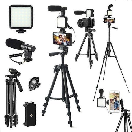 Videoblogg-kit för YouTubers, 1 set teleskopiskt stativ & mikrofon & fyllnadsljus & fjärrkontroll, perfekta videoinspelnings-tillbehör för iP(h})