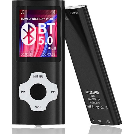 Bluetooth 5.0 MP3 / MP4-afspiller med 32 GB hukommelseskort, 1,8'' LCD-skærm, understøtter op til 128 GB, skridttæller/video/stemmeoptagelse/FM-radio/