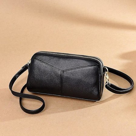 Handväska Liten Crossbody Väska Sac a Main 100% Äkta Läder Dam Tote Väska Enfärgad Koppling Damväskor För Axelväska(svart)