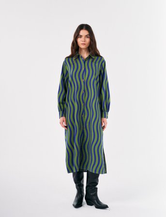 Bobo Choses Multicolour Waves Printed Long Shirt Dress - Green - XS