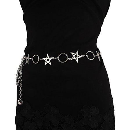 Y2K Stjerne- & Månekjede Belte for Kvinner Midje Metalllenke Chunky Kjede Justerbar Størrelse Magebelte