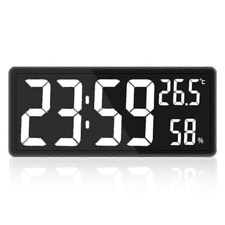 【PP】Digital Klokke Stor Skjerm, Stor Digital Veggklokke Med Temperatur Og Luftfuktighet, Digital Veggklokke Med LED-sifre For Soverom, Kontor hvit