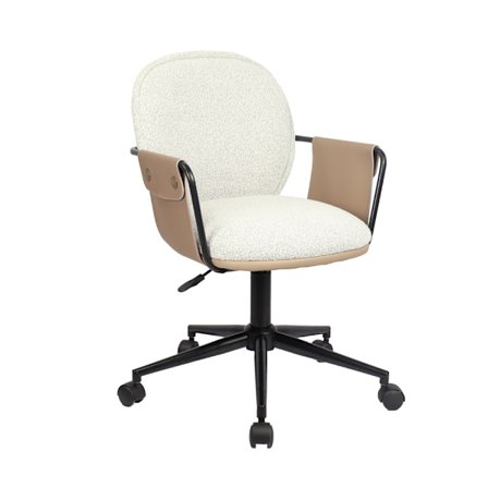 Toimistotuoli, beige boucle, ruskea keinonahka, 55x59x93 cm