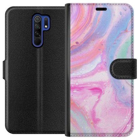 Kompatibelt Plånboksfodral till Xiaomi Xiaomi Redmi 9 Abstrakt pastellfärgad marmorkonst med flytande akryleffekt i rosa, blått och grönt för mod