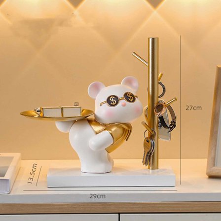 Nyckelhållare för hallen, tecknad söt nyckelhållare för hallen med bricka för hem sovrum glad björn 29x13.5x27cm