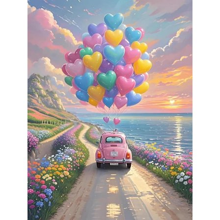 Landskabs Diamant Kunst Sæt til Voksne, Bil og Balloner Diamant Maleri Sæt til Begyndere, Blomster Fuld Bor Rund Diamant Malerier til 