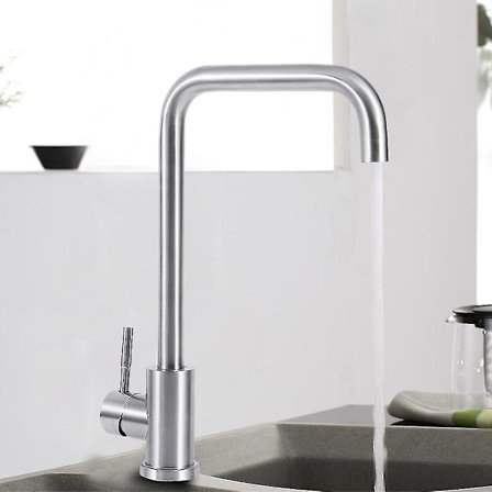 Køkkenarmatur med varmt og koldt vand i rustfrit stål