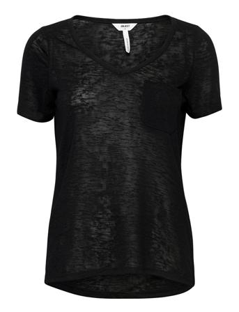 Objtessi Slub S/S V-Neck T-shirt Top Sort Object