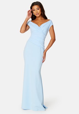 Goddiva Bardot Pleat Maxi Dress Powder Blue Klær