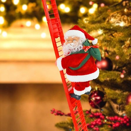 Elektrisk Julenisse Klatre Stige Tre Musikk Og Veske