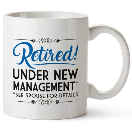 Sjovt Keramisk Kaffekrus - "Pensioneret! Under Ny Ledelse Se Ægtefælle for Detaljer" - 350ml Kapacitet, Perfekt til Pensionister, 8.2x9.5cm