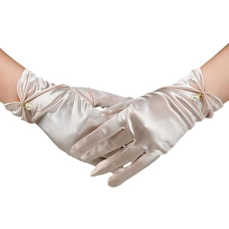 1 par Retro Släta Satin Brudhandskar Faux Pearls Dekor Plisserade manschetter Enfärgade vintage bröllopshandskar