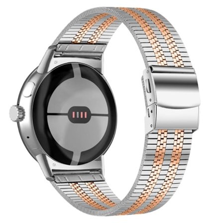 Google Pixel Watch 5 klockarmband med pärlor i rostfritt stål - Silver / Roséguld