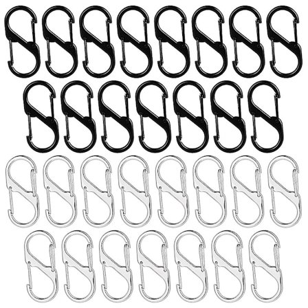 30 stk. S-formet karabinhage, lille, ultralet, multifunktionel nøglering til udendørs camping fisk