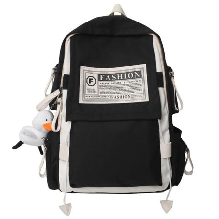 Kvinder pige rygsæk skuldertaske skoletaske Kontrastfarve Nylon Campus Student Travel Casual Cool Black