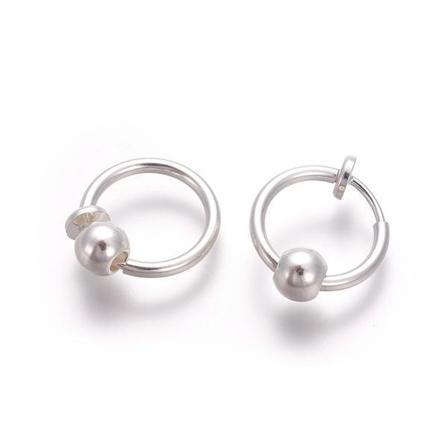 1 Par Silverpläterade Clip On Ringar med avtagbara kulor 13 mm Ø Silver
