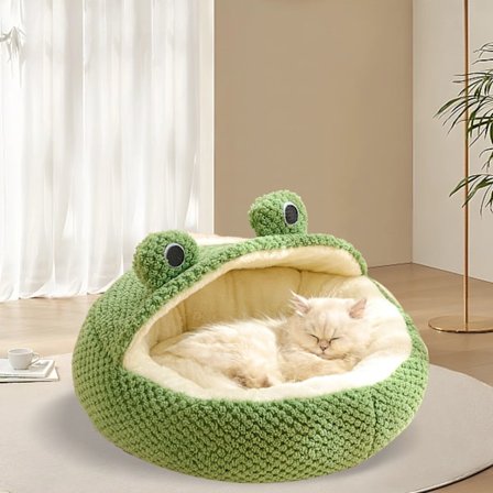 Sødt tegneserie-dyrehus til kæledyr, blødt og åndbart plysdyr, varm kæledyrsseng til katte og hunde, halvt skur