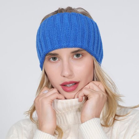 Blå strikket pandebånd til kvinder efterår og vinter