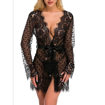 Dame Sexy Undertøy Chemiser & Negligé Kjole Ren Farge Elskere Hot Komfort Hjem Daglig Seng Bomull Pustende Plungi-happygo.2XL.Svart