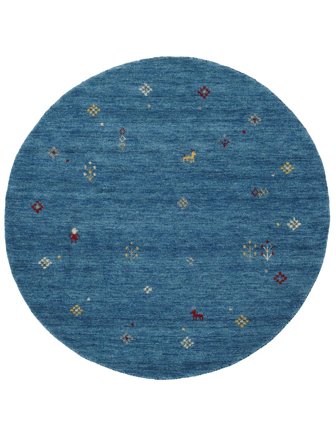 Tapis De Laine Gabbeh Giza Bleu Rond Petit Oeko-Tex