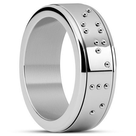 Enthumema | Anillo antiestrés de acero inoxidable plateado con la palabra "exhalar" en braille de 8 mm para hombres - Anillos de acero