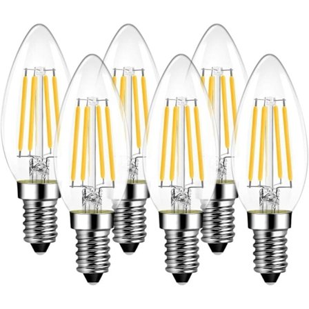 4W LED Filamentlampa E14 C35, Motsvarande 40W halogenlampa, 470 lumen, AC 220-240V - Kallvit 6500K - Strålvinkel 270°, 6-pack