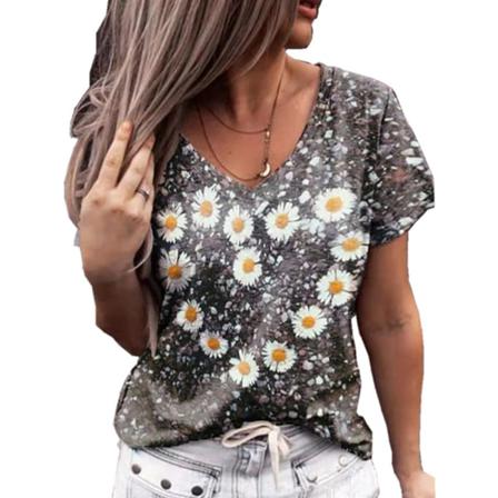 Kortärmad T-shirt Sommar Kvinnor Älskar Att Trycka V-hals Komfort