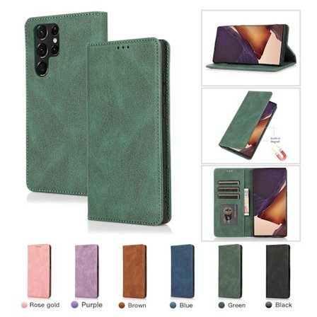 Etui til Samsung A22 5G grøn magnetisk hudfølelse retro flip læder anti-fald