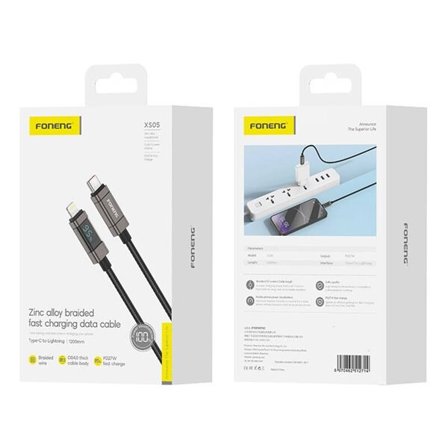 Foneng XS05 PD27W USB-C till Lightning-kabel, 1,2 m (svart)
