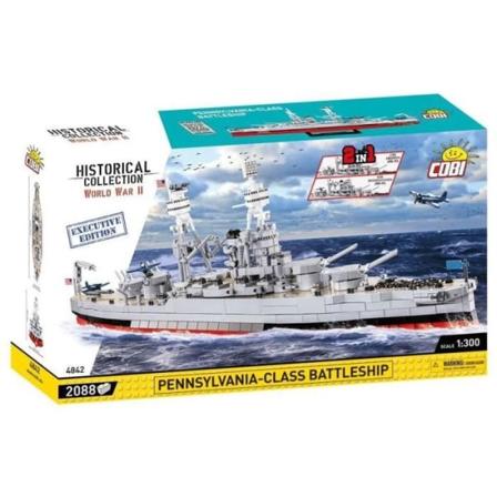 COBI 4842 - PENNSYLVANIA-KLASSE BATTLESHIP 2i1 USS ARIZONA (BB-39) USS PENNSYLVANIA (BB-38) Vit och mångfärgad