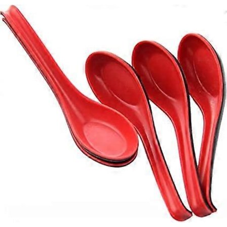 Rød/Sort Suppeske, Melamin, Langskaftet Ske i Kinesisk Stil af Melamin