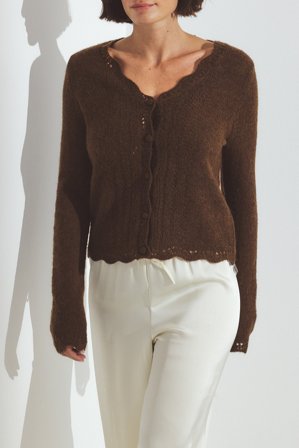 NA-KD Knitted Wool Blend Pointelle Sweater - Cardigans - Brun - XS (EU 32)
