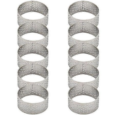 10 stk. 4,5 cm rund perforeret sømløs tærtering i rustfrit stål, quiche-ring, tærteform med hul