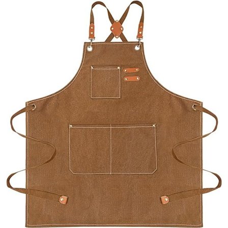 Brun Kokkforkle for Menn Kvinner Bomullslerret Kjøkkenforkle Vann