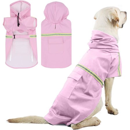 Hunderegnfrakke, Vandtæt Hundekappe Regnjakke til Hunde med Hætte og Krave & Selehul, Opbevaringstaske