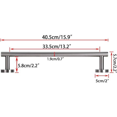 Vægmonteret håndklædeholder / stang i rustfrit stål 40 cm lang rund bund til badeværelse, køkken