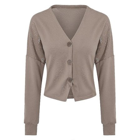 Trendikäs puuvillaneule V-kaula-aukolla - 15 väriä L Khaki