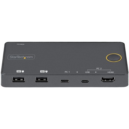 StarTech 2 Port Hybrid USB-A + HDMI & USB-C KVM Switch, Single 4K 60Hz HDMI 2.0 Monitor, Compact Desktop and/or Laptop HDMI KVM Switch, USB Bus