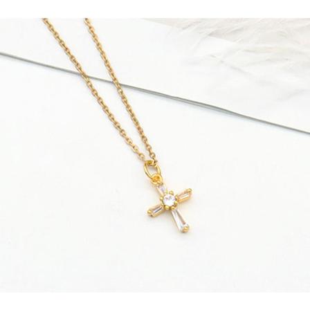 Halsband Med Vackert Symmetriskt Kors I Guld Och Strass Lång Ked Guld One Size